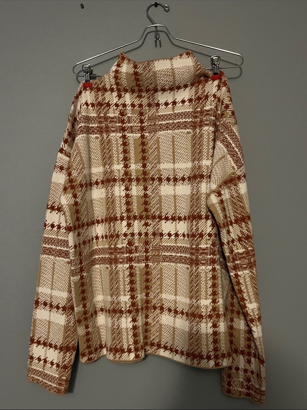 Rachel Zoe Cream & Brown Plaid Turtleneck Sweater